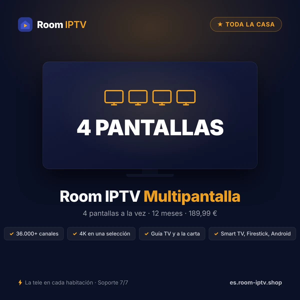 Room IPTV multipantalla 12 meses – 4 pantallas – imagen Room IPTV