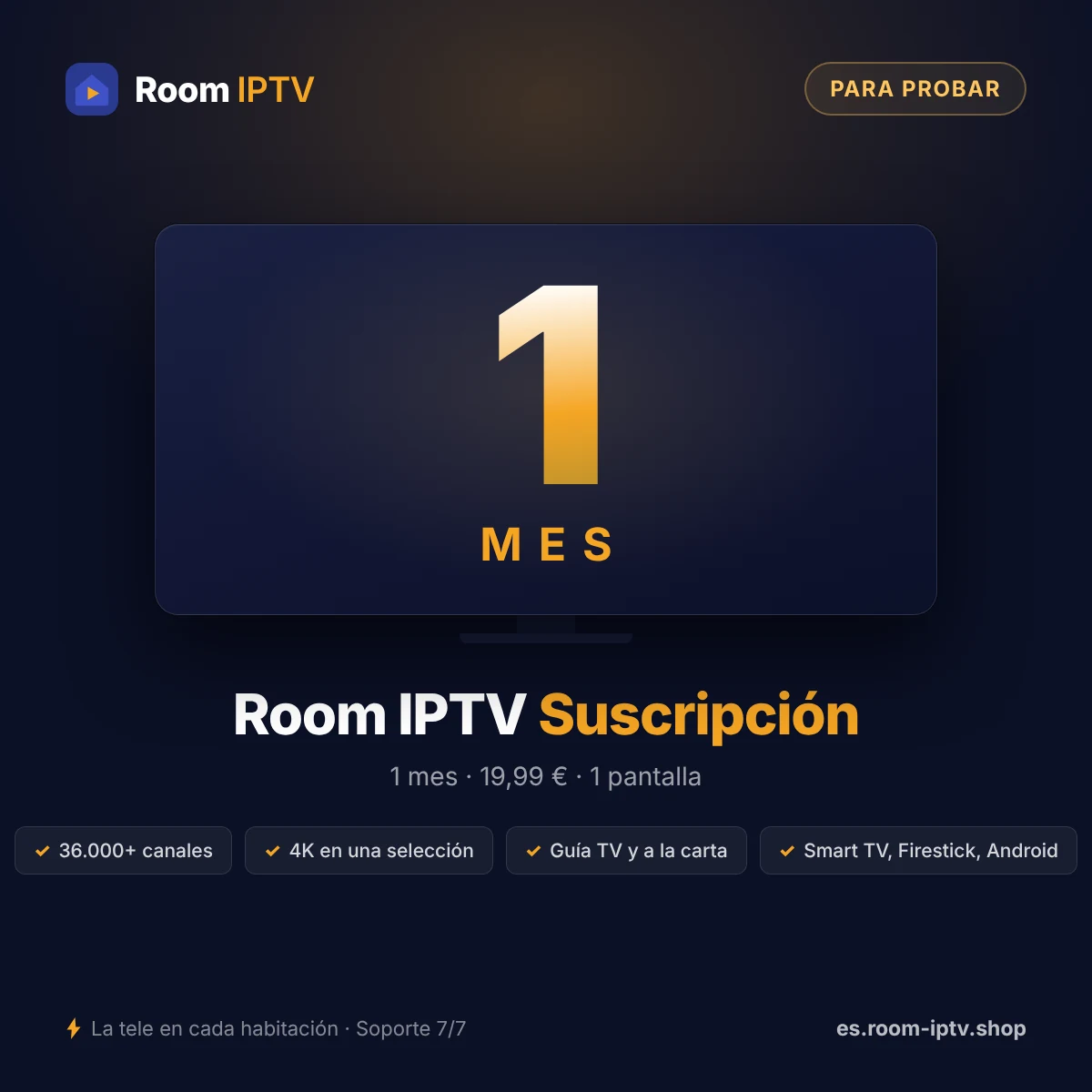 Room IPTV 1 mes – suscripción IPTV 1 pantalla – imagen Room IPTV