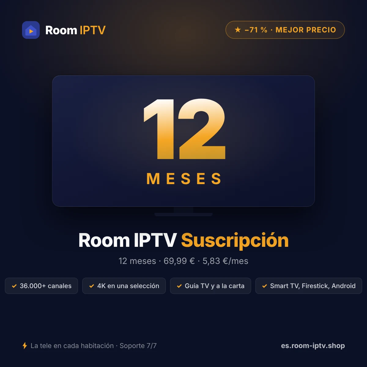 Room IPTV 12 meses – suscripción IPTV 1 pantalla – imagen Room IPTV