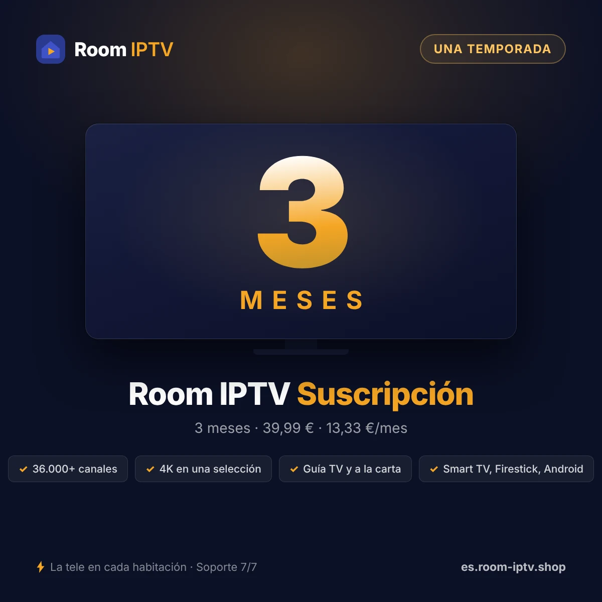 Room IPTV 3 meses – suscripción IPTV 1 pantalla – imagen Room IPTV